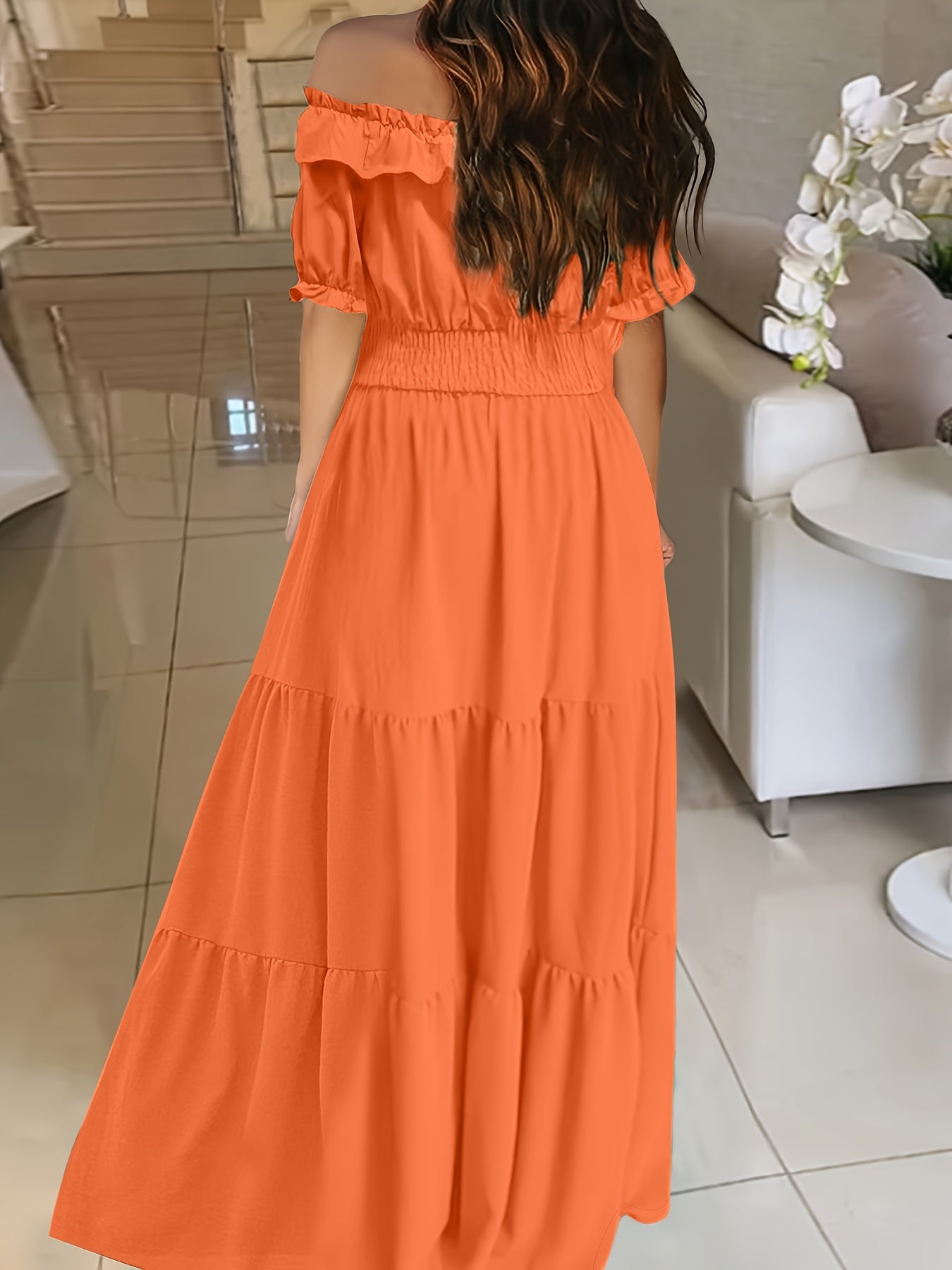 Abito estivo senza spalle Maxi abito elegante con balze Vestibilità ampia