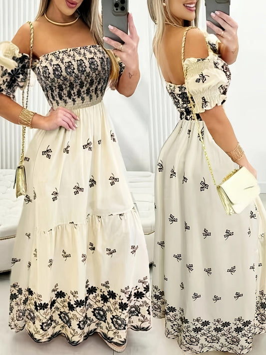 Abito estivo leggero - linea ad A, motivo floreale, abito swing femminile, lungo, poliestere arioso