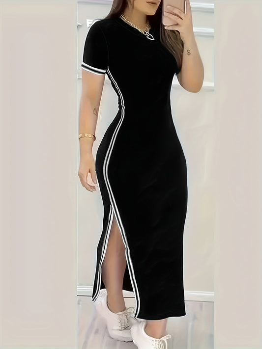 Elegante abito bodycon con orlo a contrasto - maniche corte e aderente alla figura