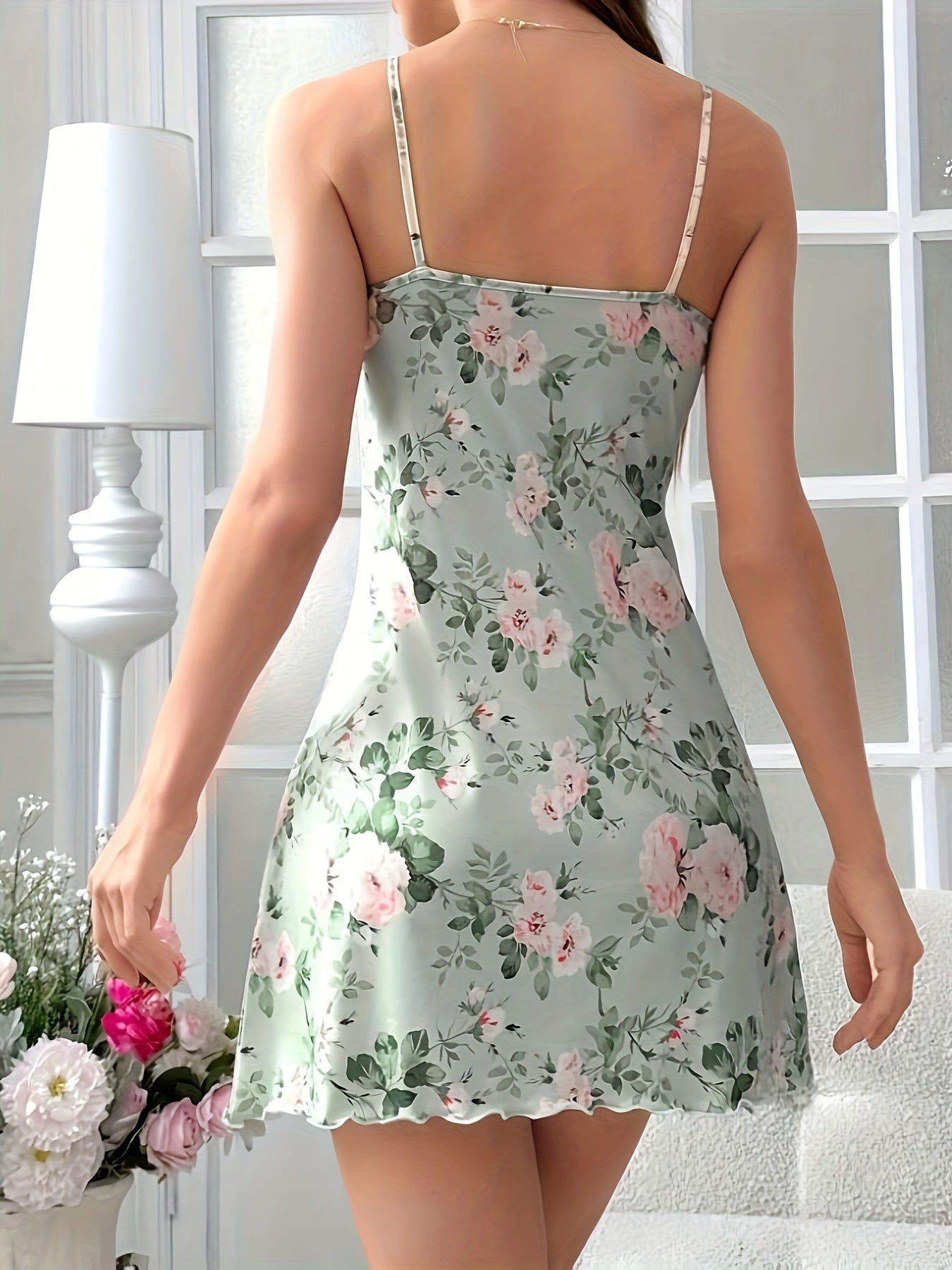 Abito da casa estivo a fiori con volant senza schienale Confortevole