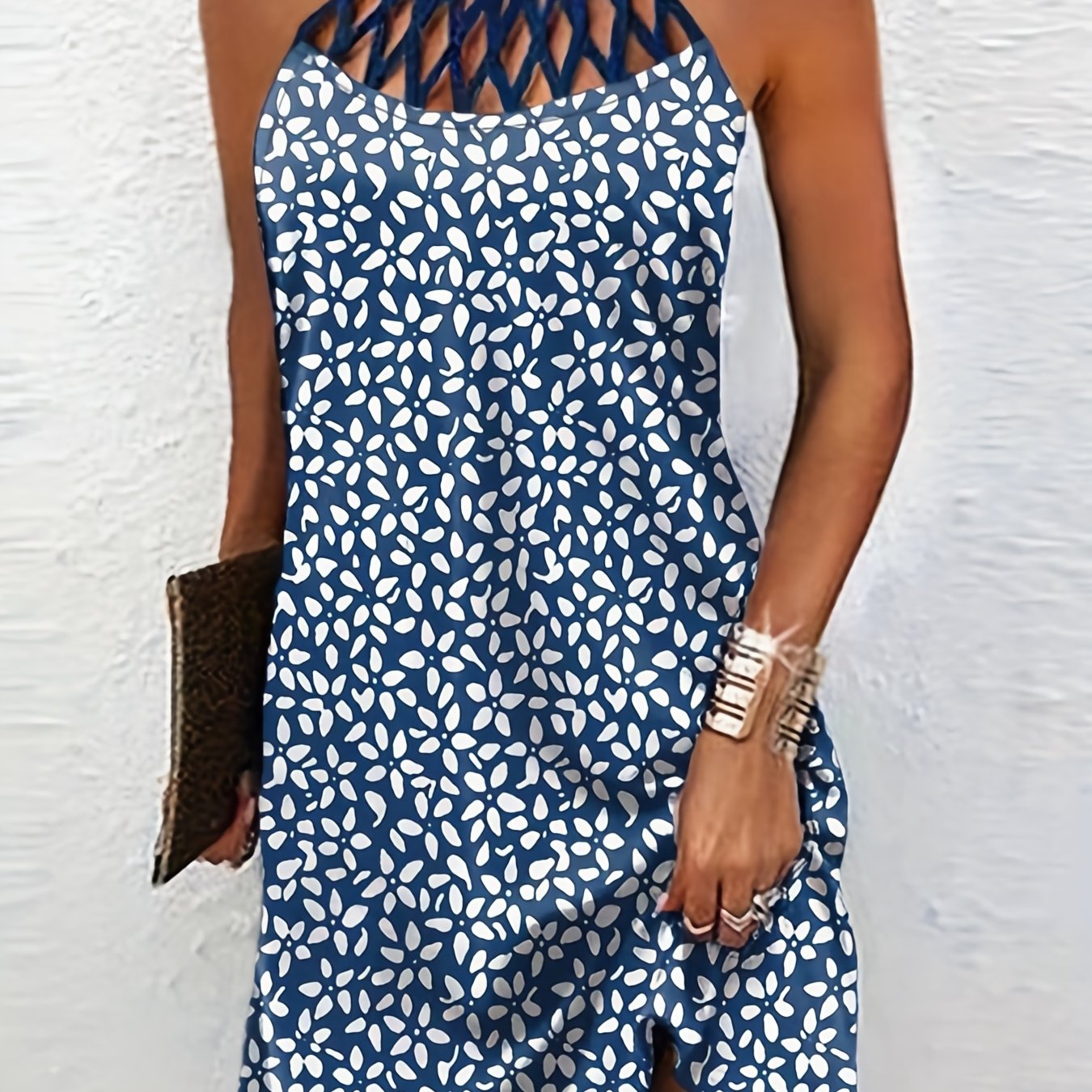 Abito senza spalline con motivo floreale per donna - blu