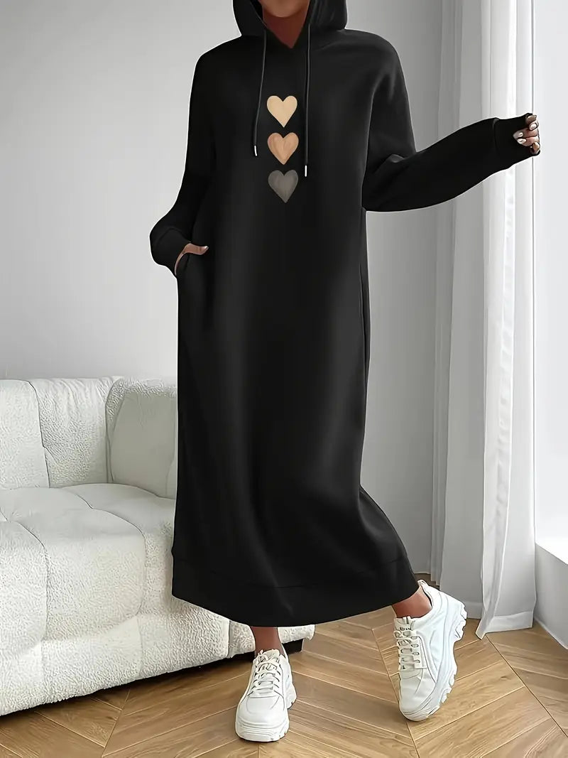 Abito da donna con cappuccio con stampa a cuore - Casual e confortevole