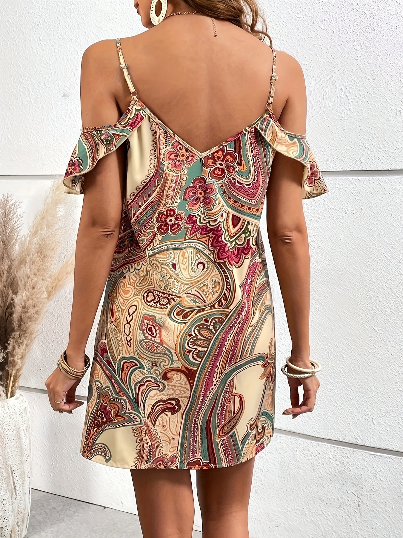 Abito estivo senza spalle - stampa floreale, arioso ed elegante, spalline, lunghezza al ginocchio