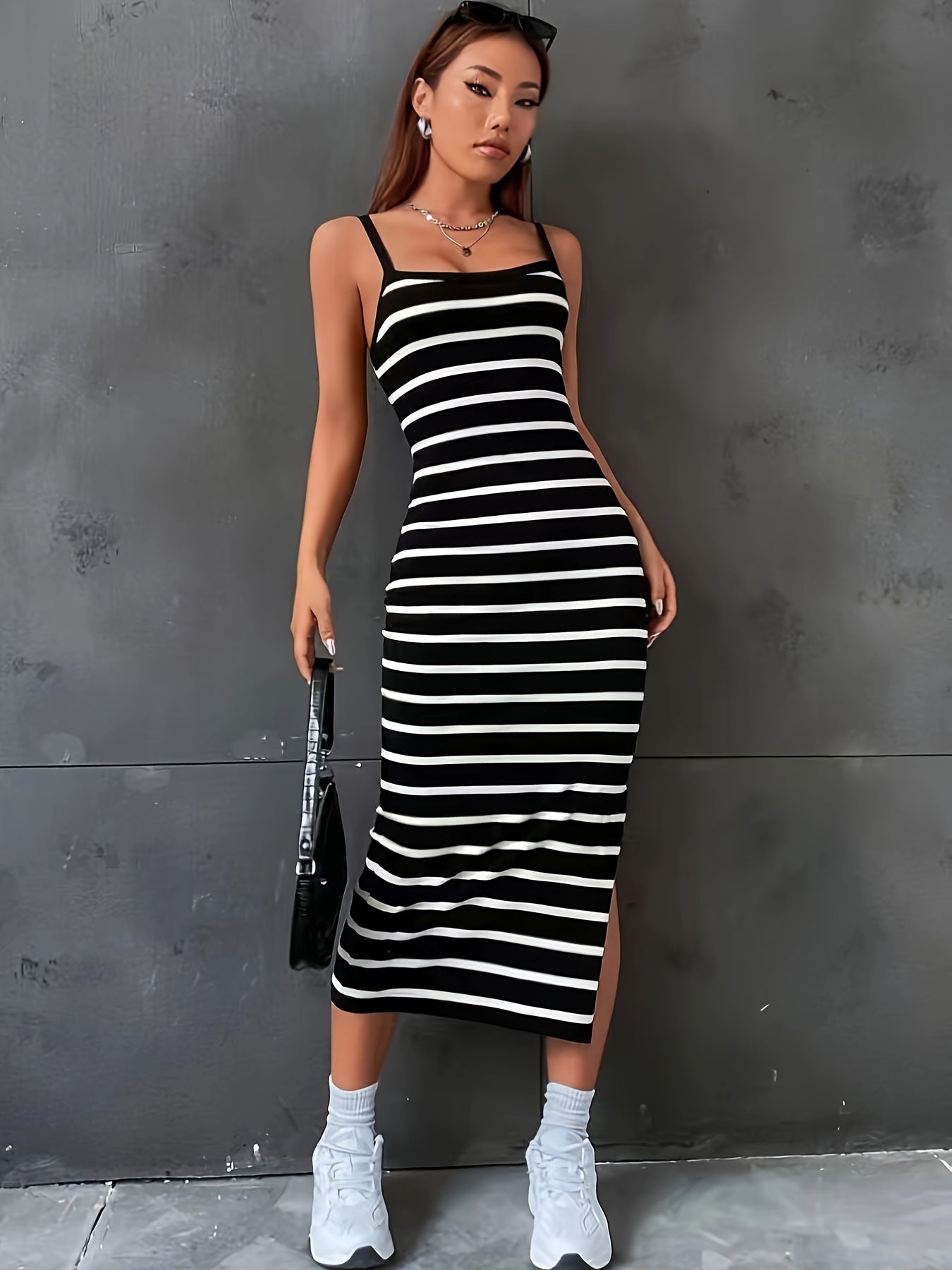 Abito estivo a righe abito cami da donna con spacco nero