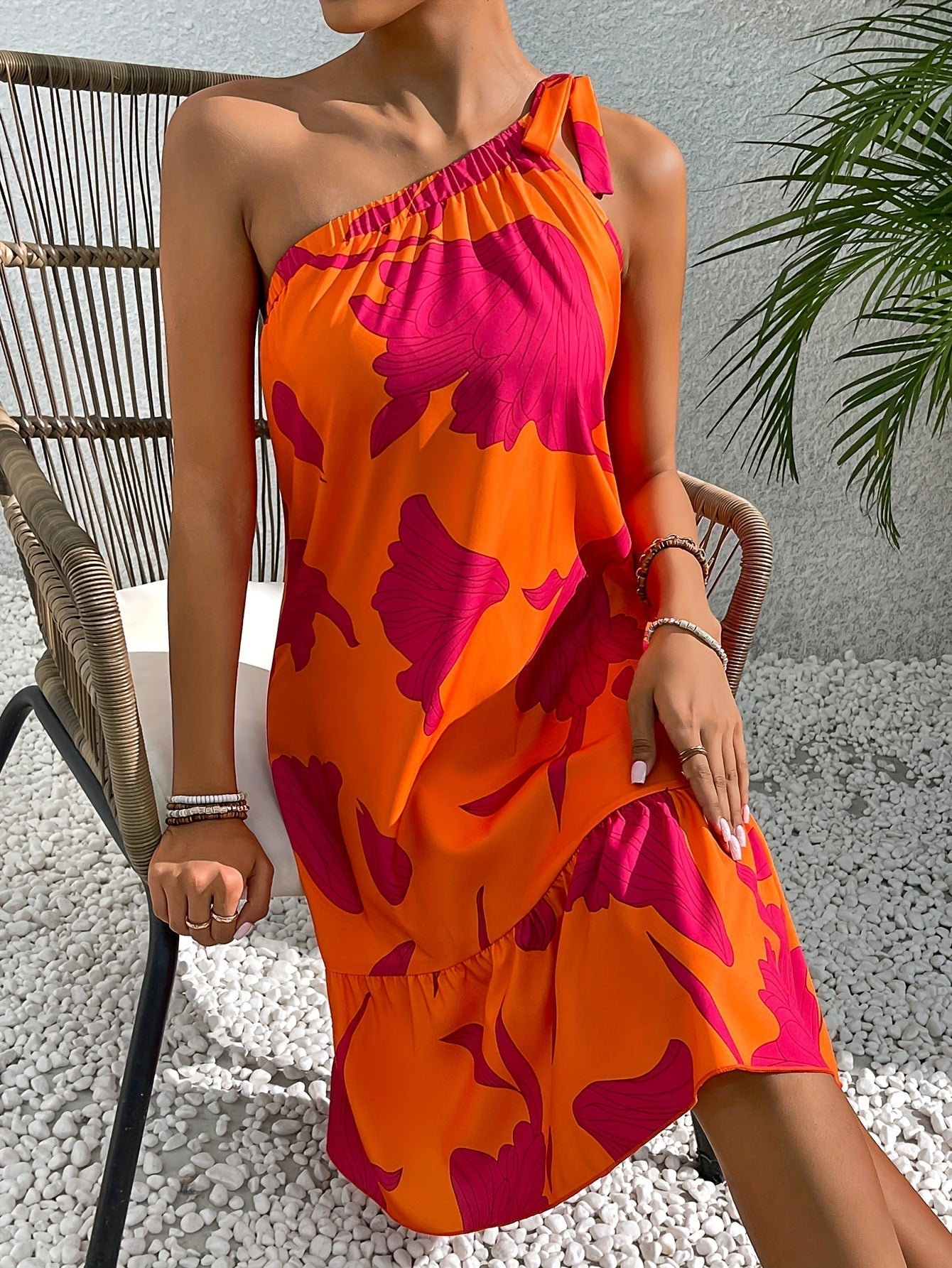 Abito estivo da donna - Abito floreale off-the-shoulder con orlo a balze