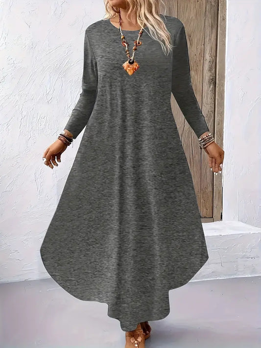 Abito da donna a maniche lunghe taglie forti, abito casual con scollo a giro e maniche lunghe