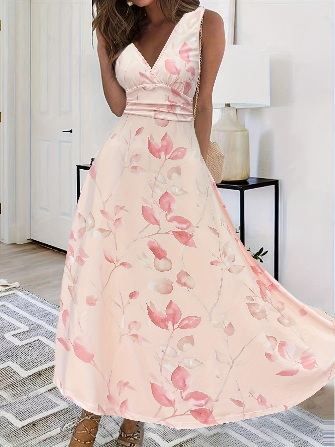 Abito estivo da donna con scollo a V a fiori - Senza maniche e arioso