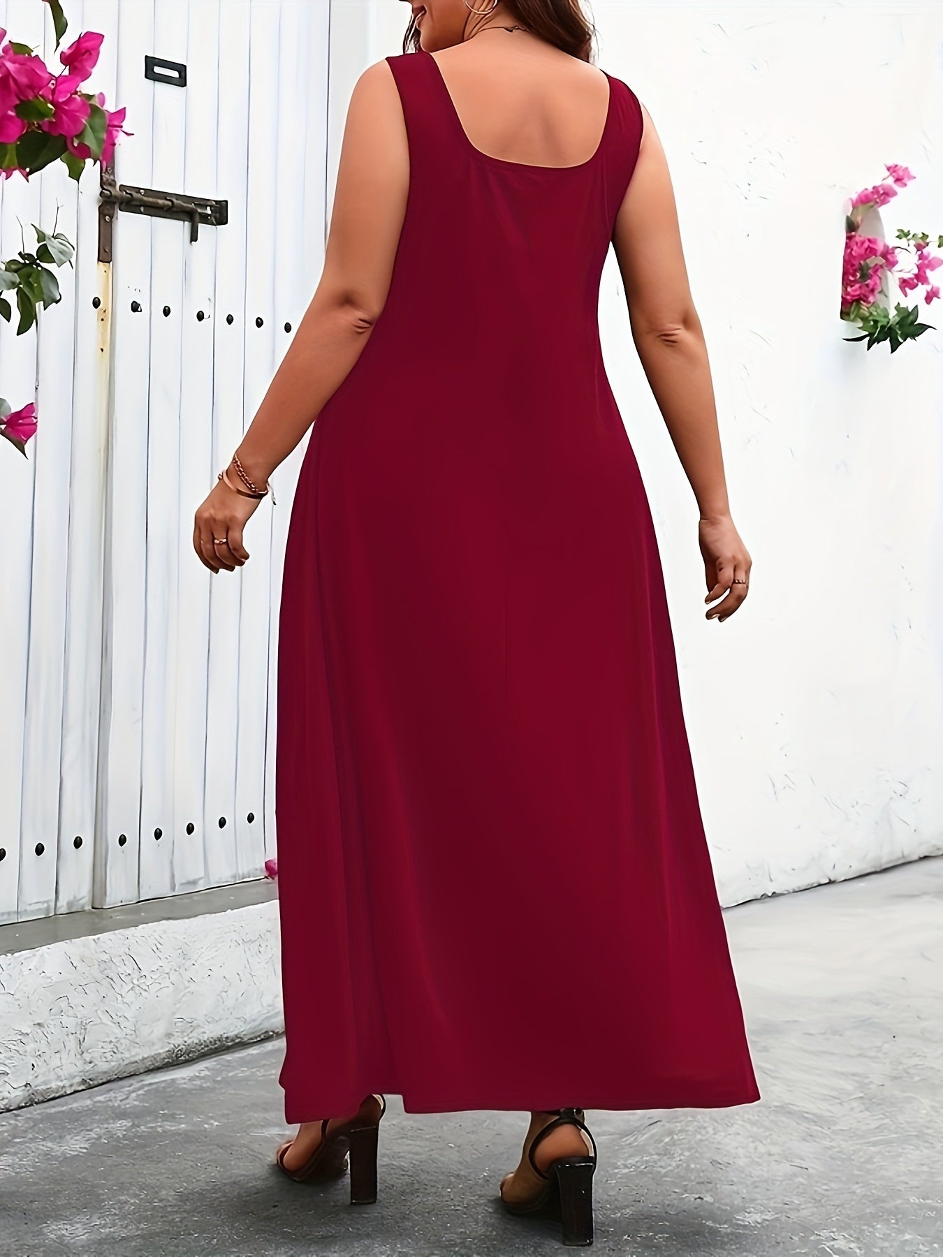 Maxi abito casual oversize senza maniche, abito a canottiera in maglia