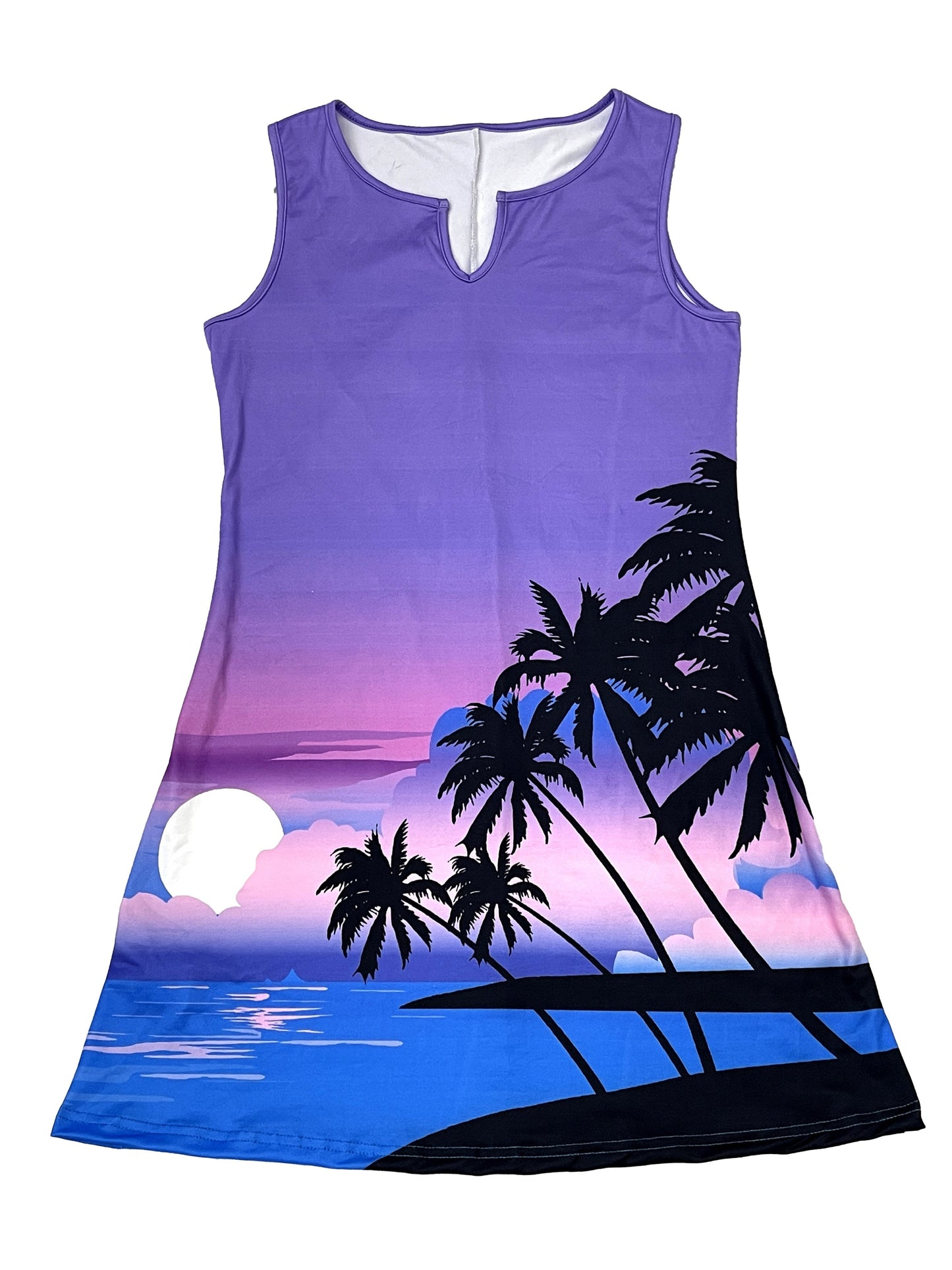 Abito casual senza maniche - vestito a canottiera con scollo a V, tramonto tropicale