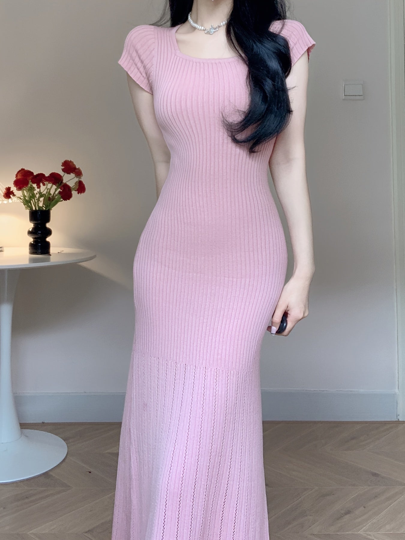 Abito estivo Scollo quadrato Linea A manica corta Elegante e arioso