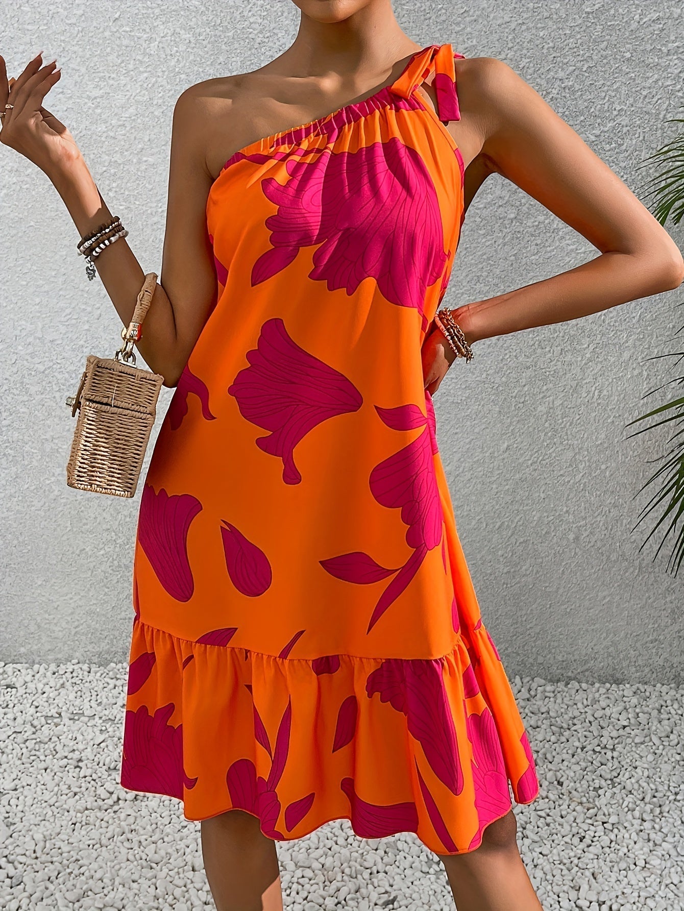 Abito estivo da donna - Abito floreale off-the-shoulder con orlo a balze