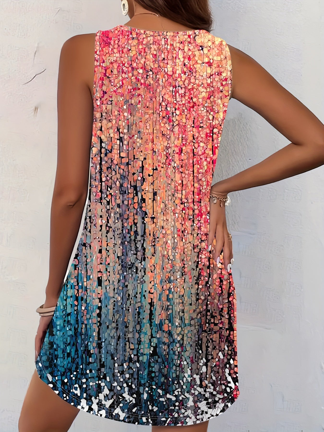 Abito estivo senza maniche - colore sfumato, scollo rotondo, leggero e confortevole in poliestere