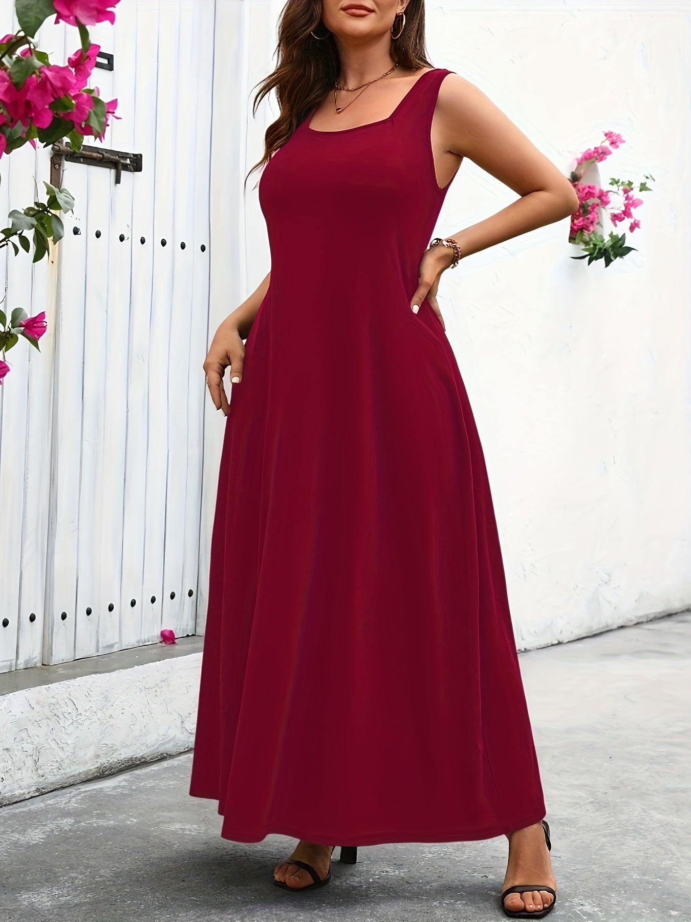 Maxi abito casual oversize senza maniche, abito a canottiera in maglia