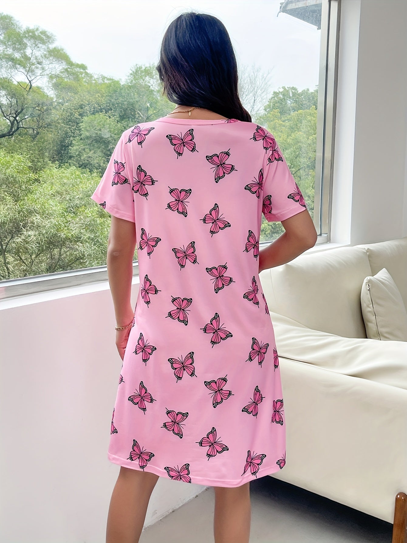 Abito a farfalla donna estate manica corta abito casual collo rotondo