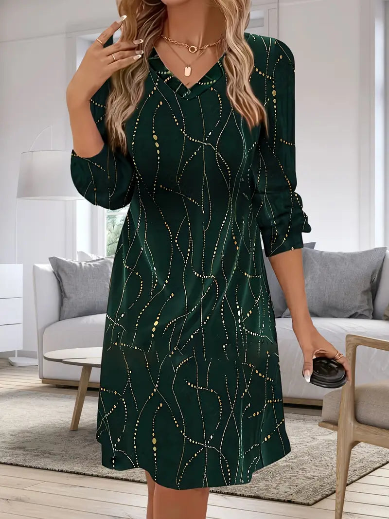 Abito da donna in velluto con goffratura dorata - verde scuro