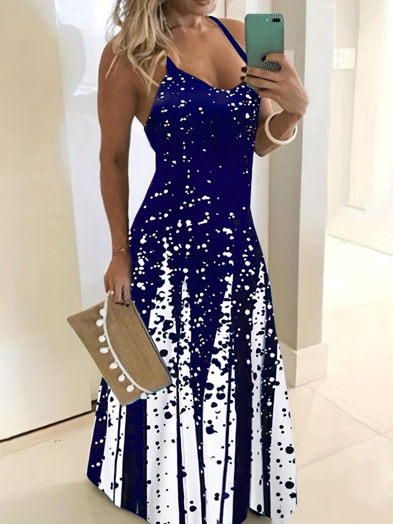 Maxi abito a blocchi di colore - Abito estivo senza maniche con scollo a V