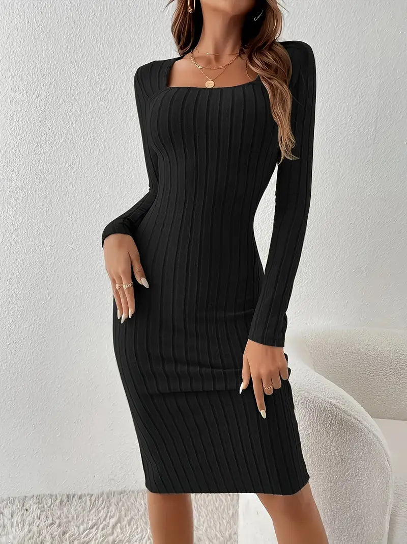 Abito bodycon in maglia a coste con scollo quadrato