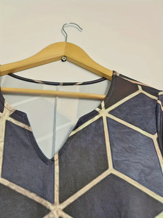 Elegante abito midi con blocchi di colore geometrici - Scollo a V