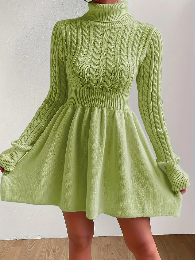 Elegante abito in maglia a trapezio con collo alto e maniche lunghe