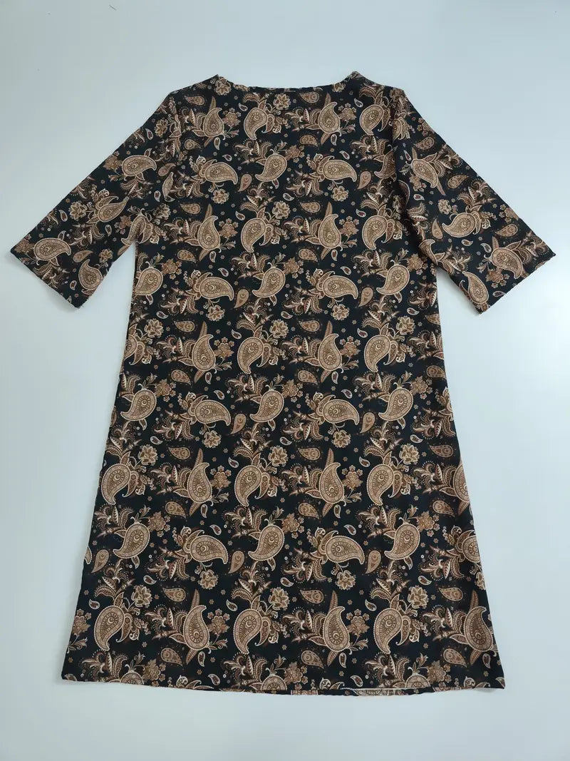 Abito nero a mezza manica con stampa - Abito casual da donna