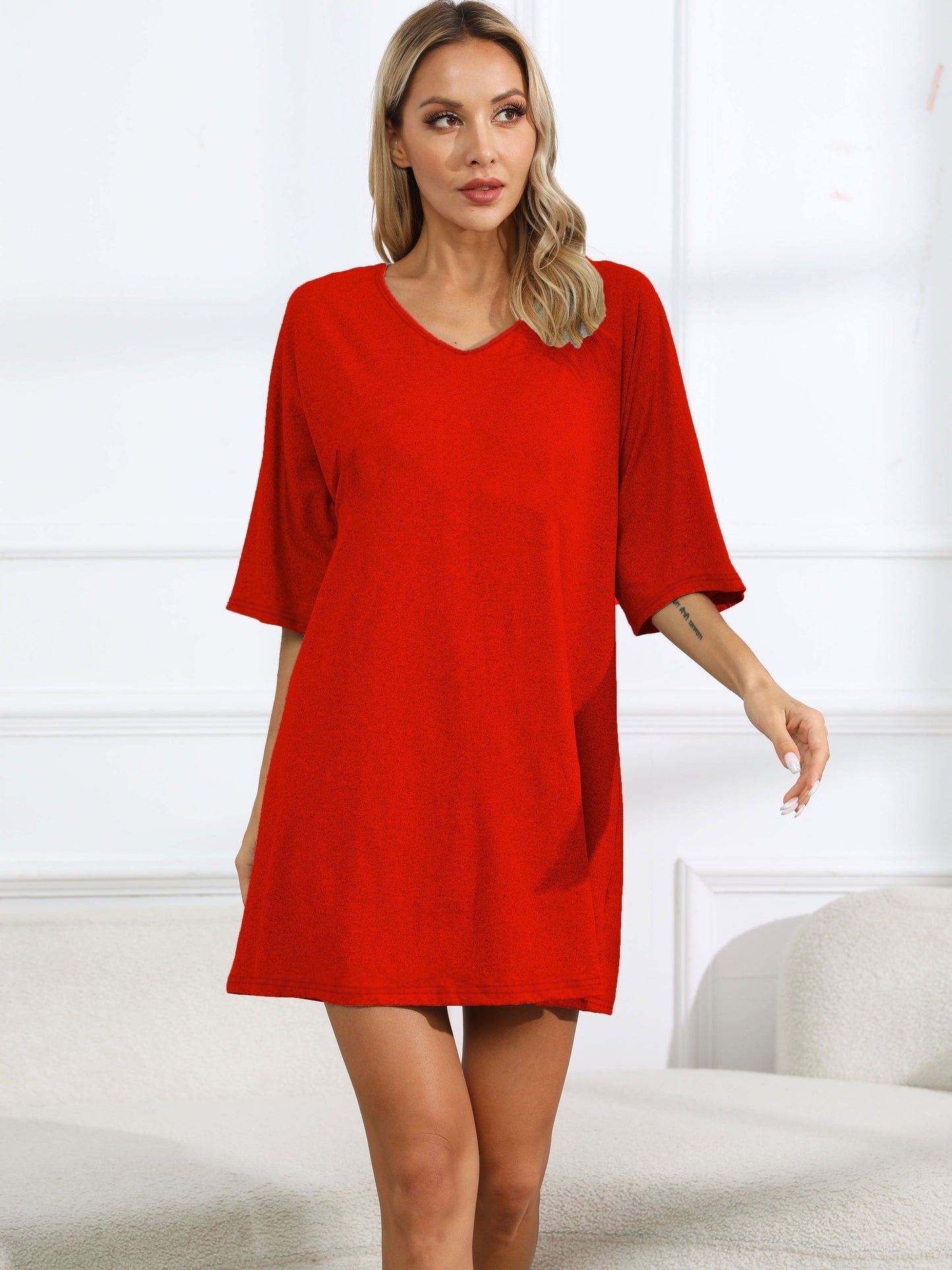 Vestito da donna plus lounge - Vestito estivo oversize con scollatura a V