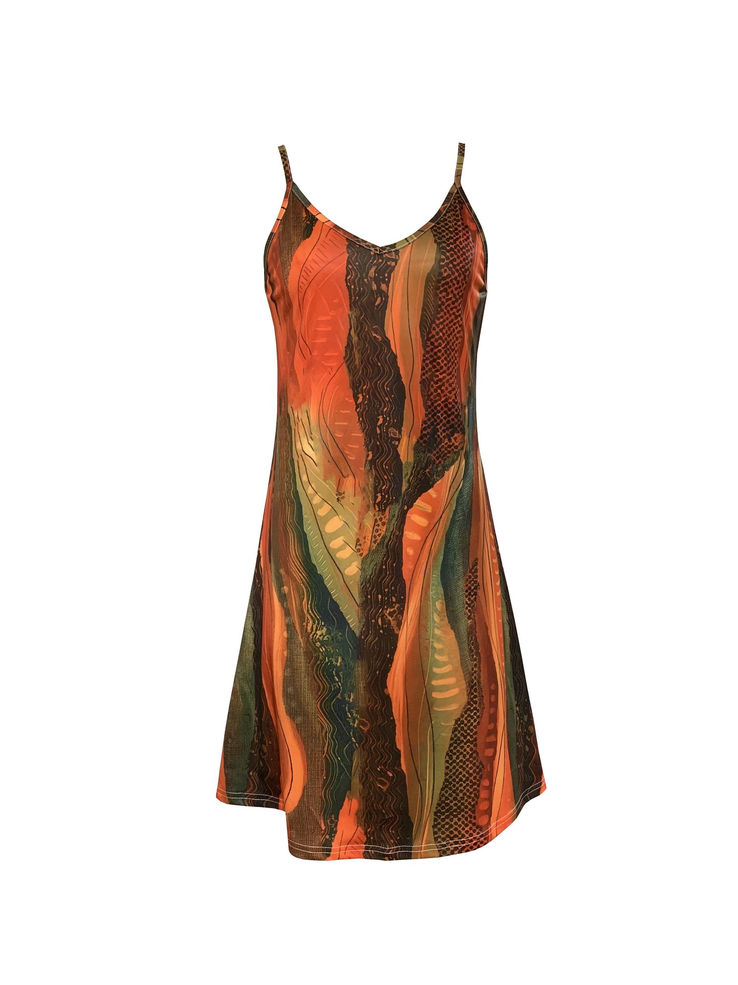 Abito con cinturino a spaghetti a blocchi di colore - Elegante abito estivo con cami