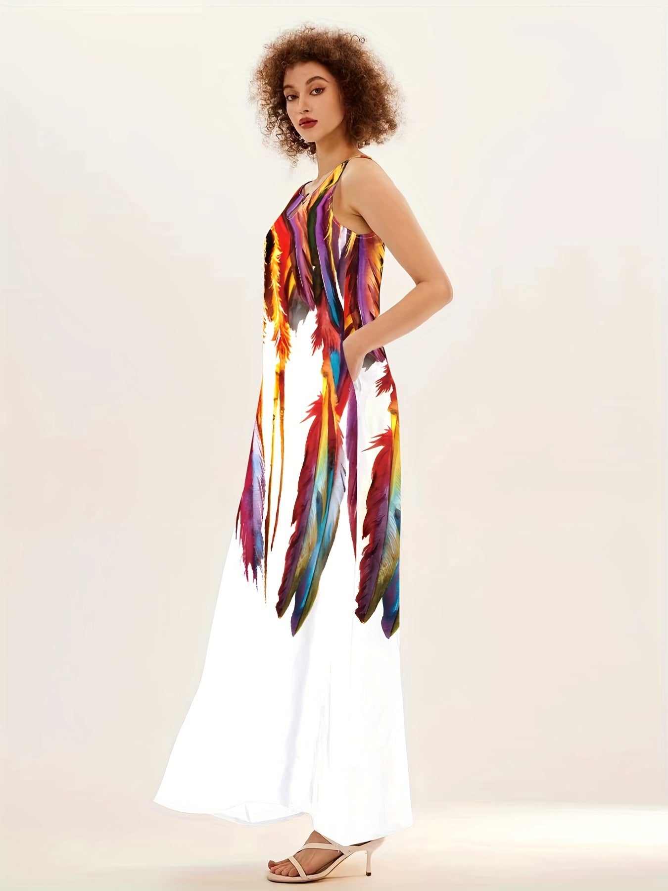 Abito swing bianco con scollo a V e tasche - Abito estivo arioso con linea ad A