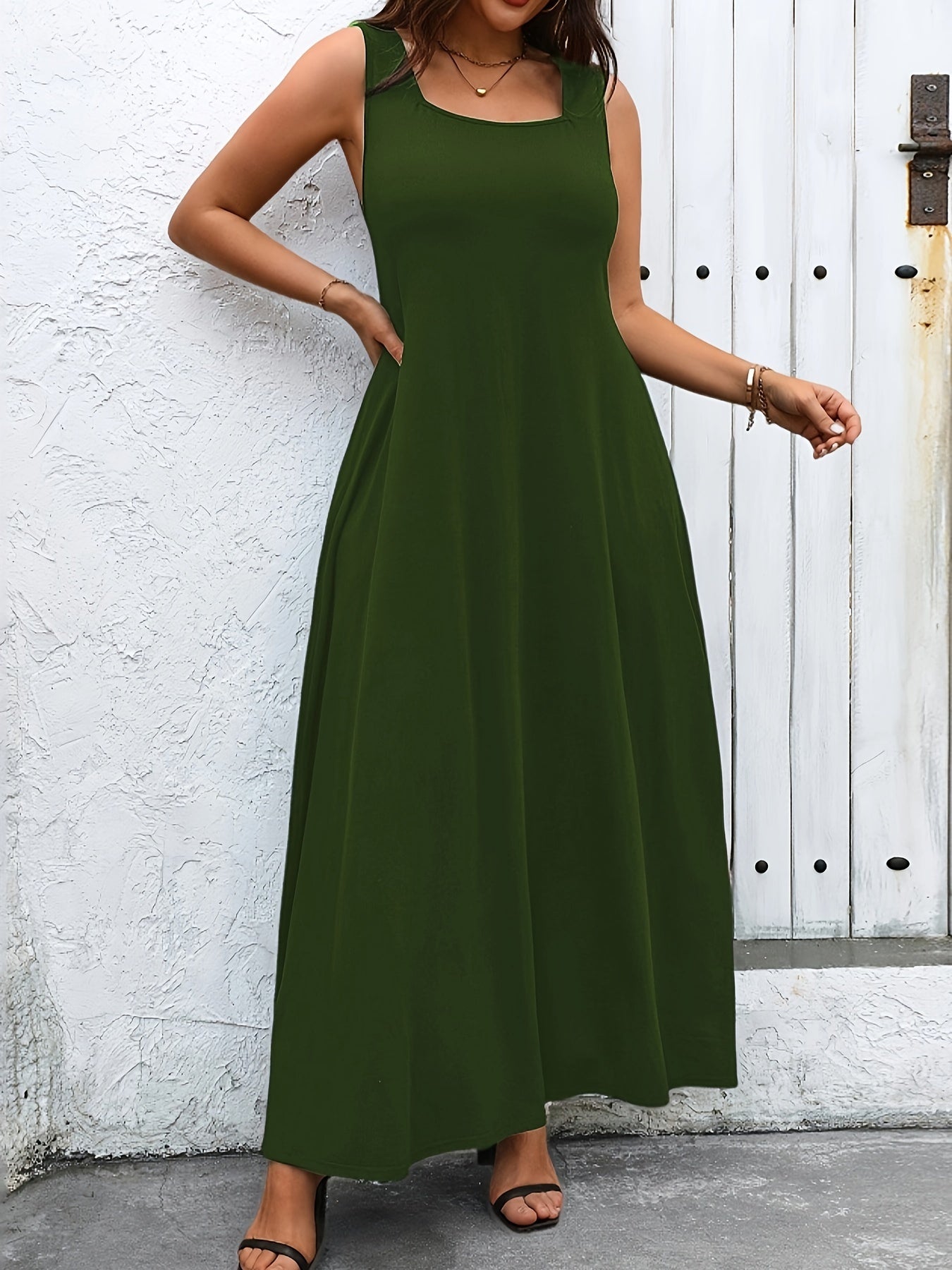 Maxi abito casual oversize senza maniche, abito a canottiera in maglia