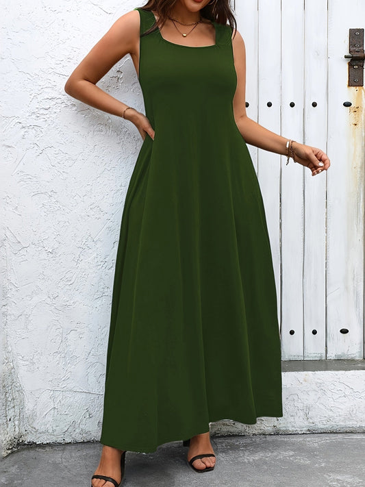 Maxi abito casual oversize senza maniche, abito a canottiera in maglia