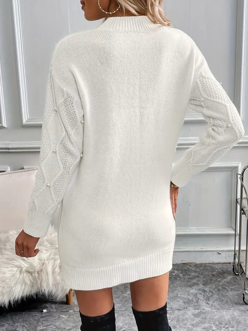 Abito in maglia a maniche lunghe con motivo geo e perline