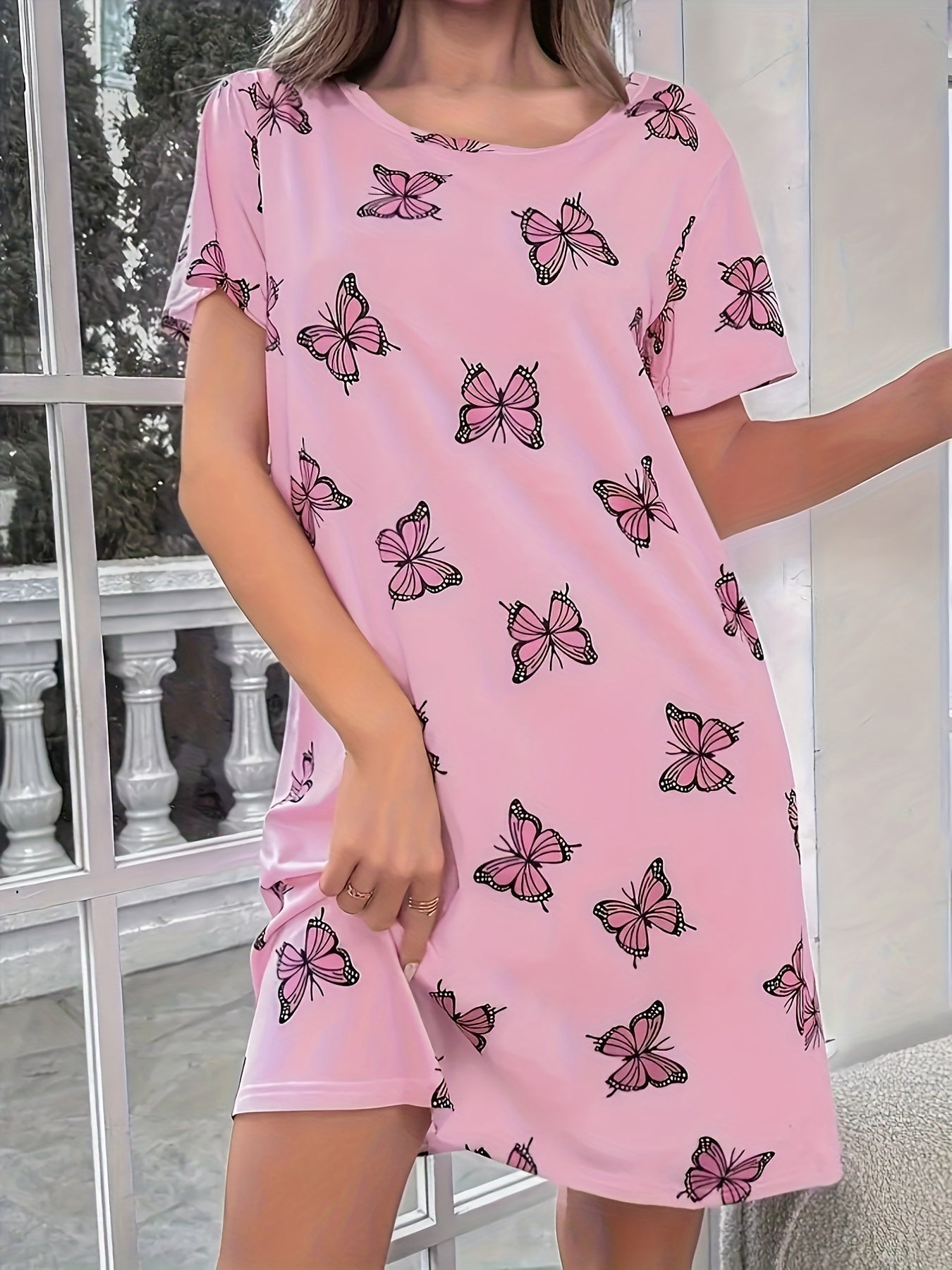 Abito a farfalla donna estate manica corta abito casual collo rotondo