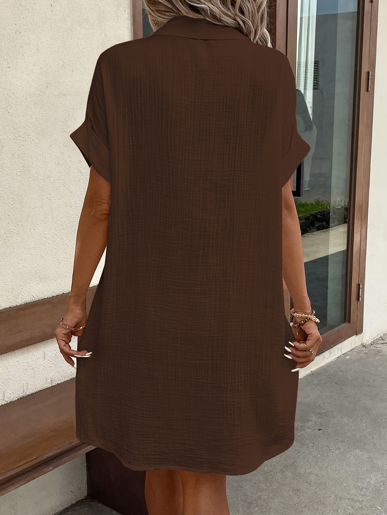 Abito estivo da donna - Abito tunica leggero con colletto e tasche