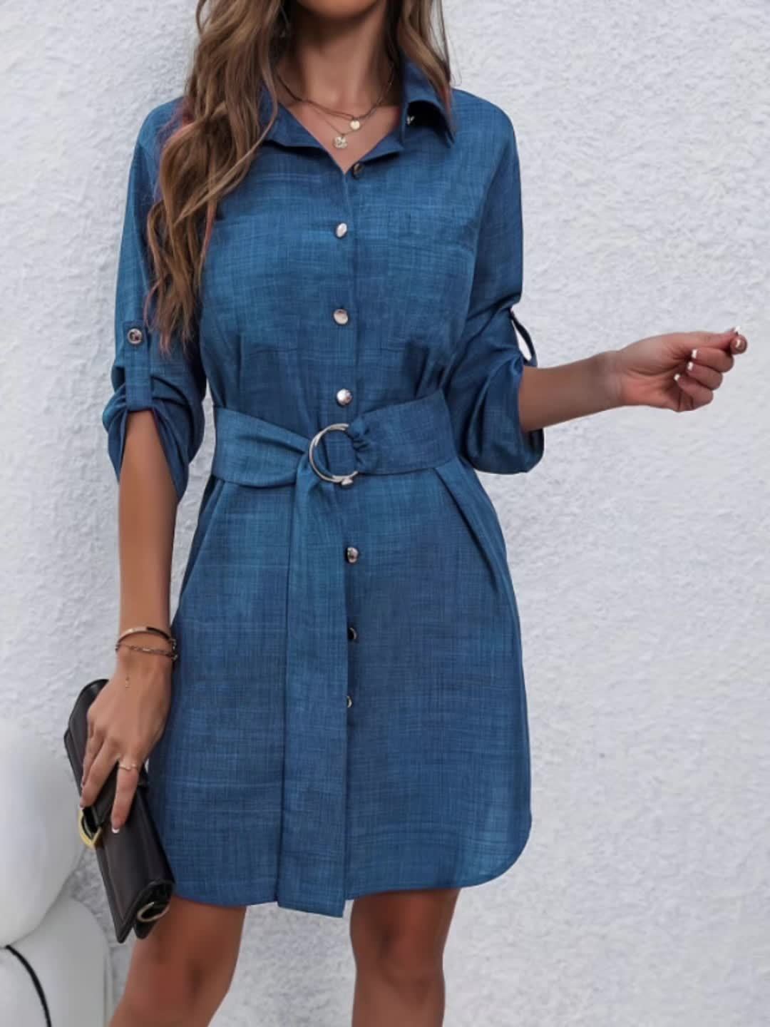 Abito elegante con colletto in poliestere