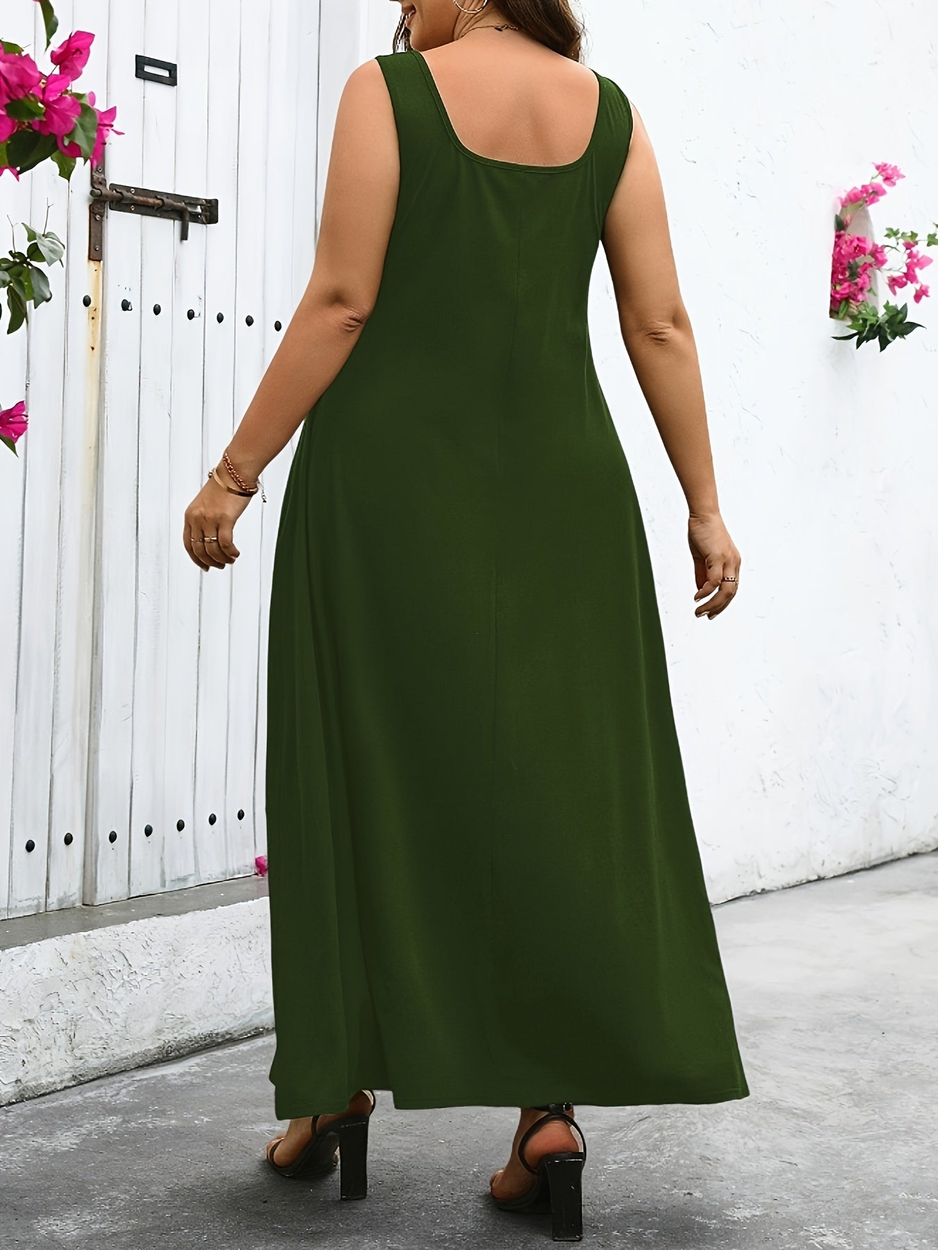 Maxi abito casual oversize senza maniche, abito a canottiera in maglia