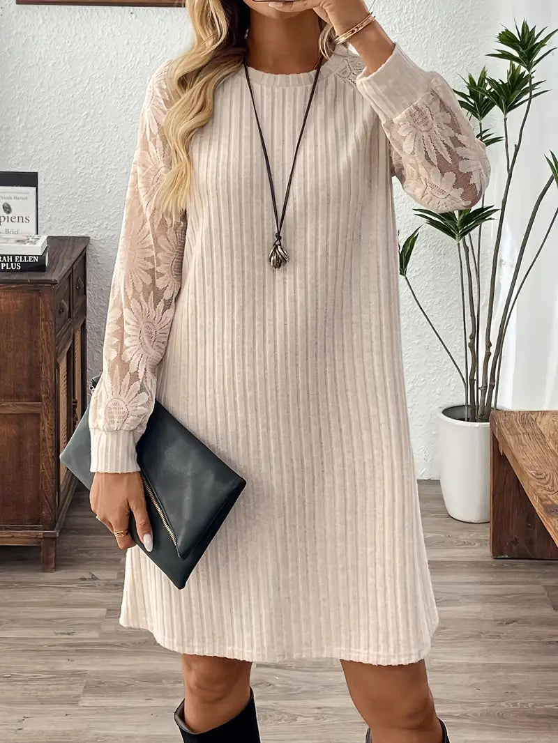 Mini abito elegante con dettagli in pizzo - maniche lunghe, poliestere