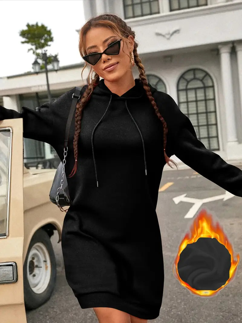 Abito donna con cappuccio - manica lunga, tinta unita, casual, poliestere