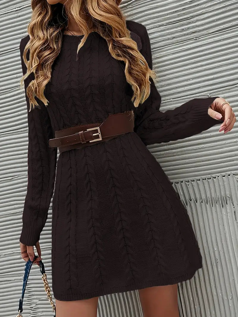 Abito in maglia a cavi - maniche lunghe, collo rotondo, look casual in maglia