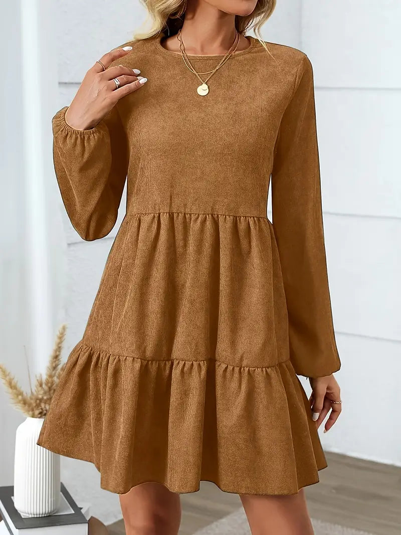 Abito invernale elegante - linea ad A, maniche a lanterna, marrone