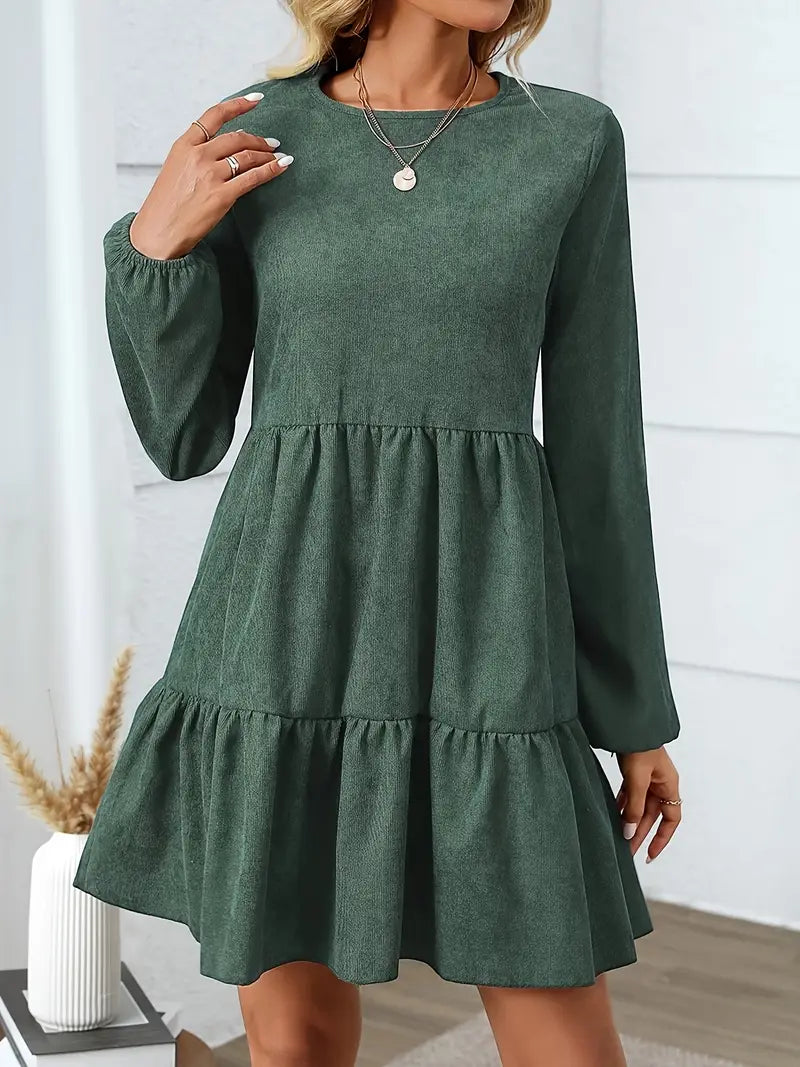 Abito invernale elegante - linea ad A, maniche a lanterna, marrone