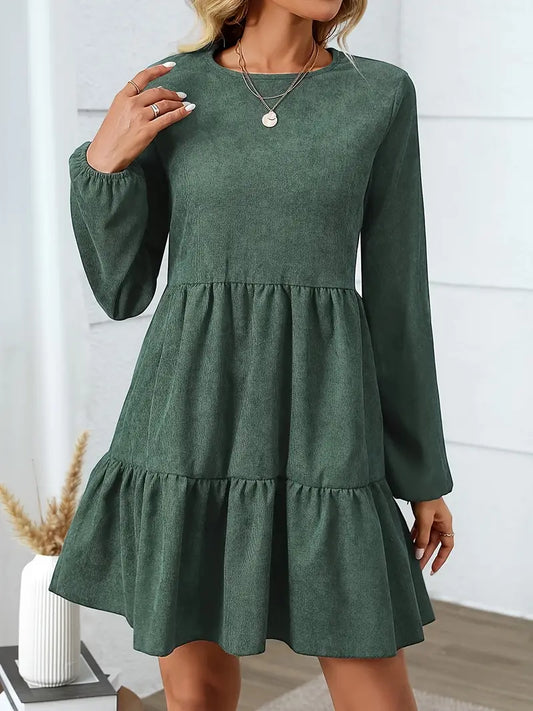 Abito invernale elegante - linea ad A, maniche a lanterna, marrone