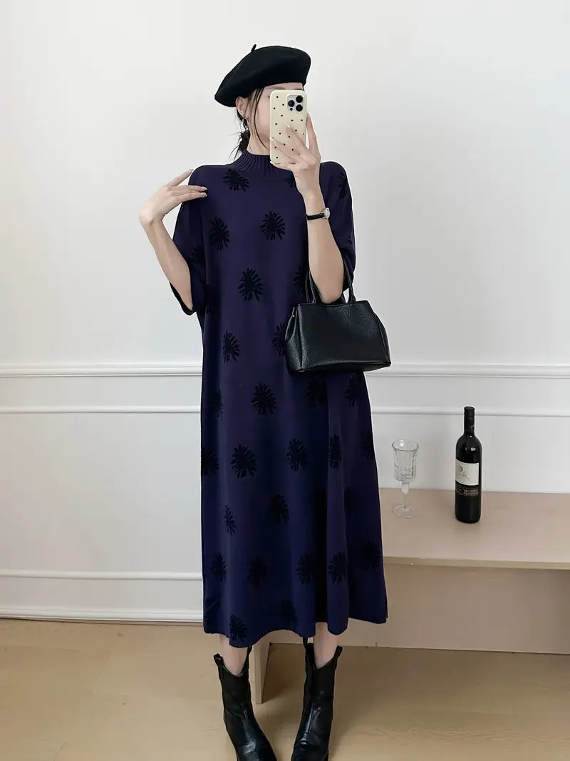 Abito viola da donna - Moda autunnale in poliestere, stile francese