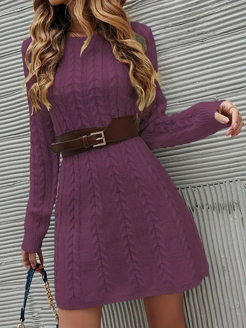 Abito in maglia a cavi - maniche lunghe, collo rotondo, look casual in maglia