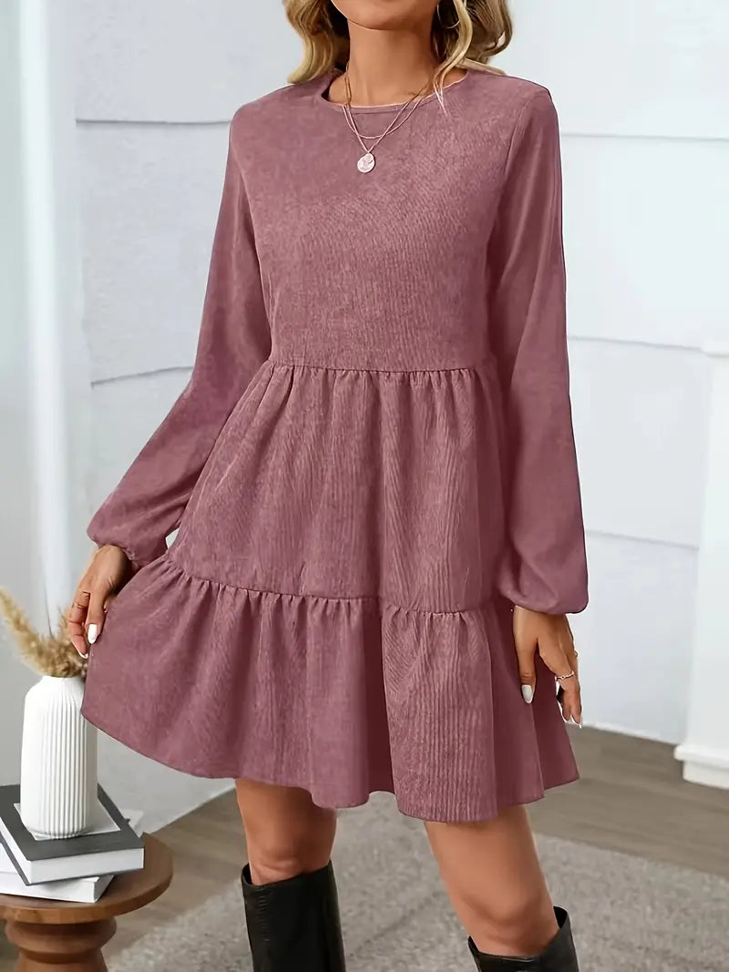 Abito invernale elegante - linea ad A, maniche a lanterna, marrone