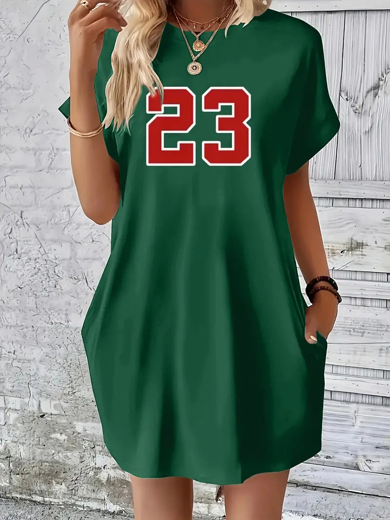 23 abito a collo tondo con stampa di numeri