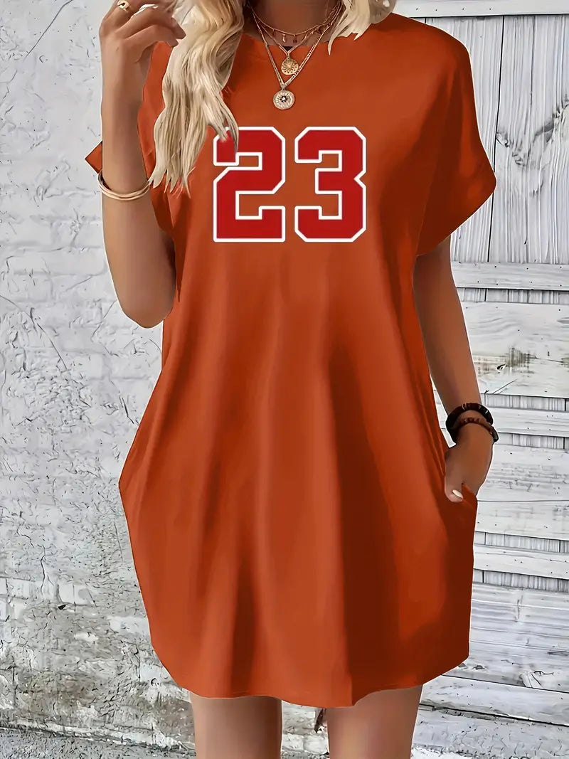 23 abito a collo tondo con stampa di numeri