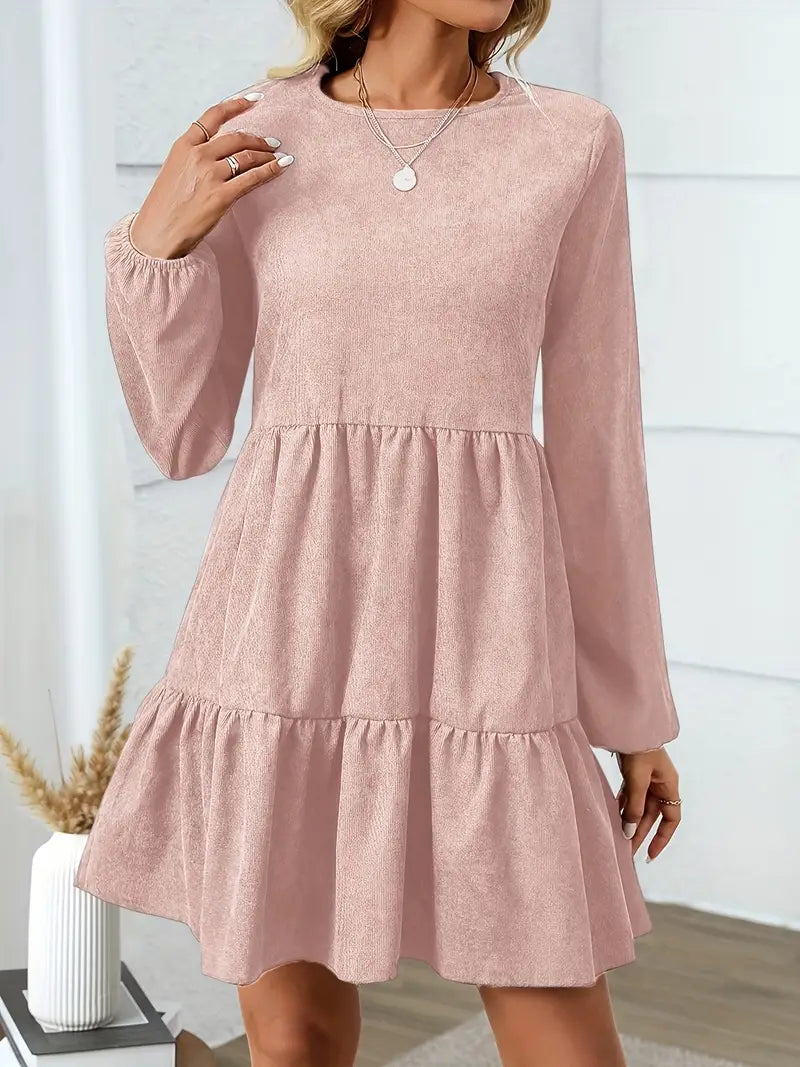 Abito invernale elegante - linea ad A, maniche a lanterna, marrone