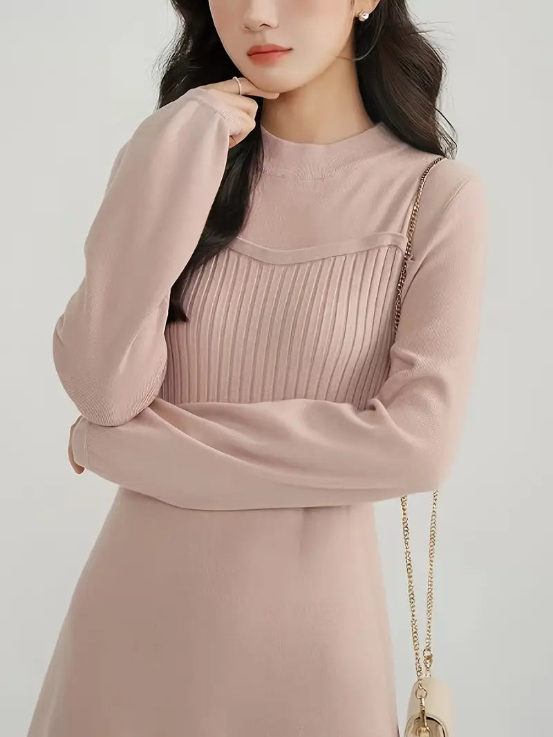 Elegante abito da donna in maglia di acrilico - maniche lunghe, collo rotondo