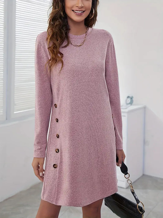 Abito con abbottonatura - maniche lunghe, scollo rotondo, tinta unita