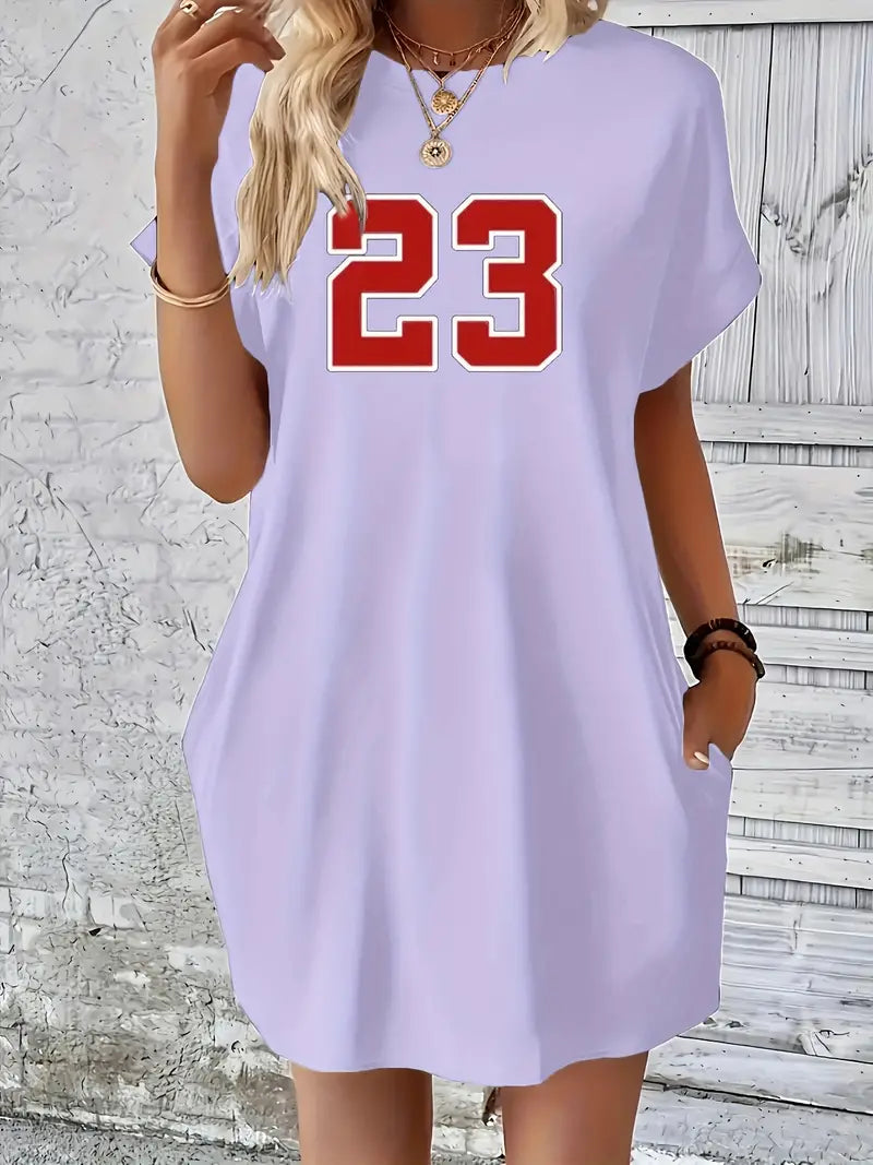 23 abito a collo tondo con stampa di numeri