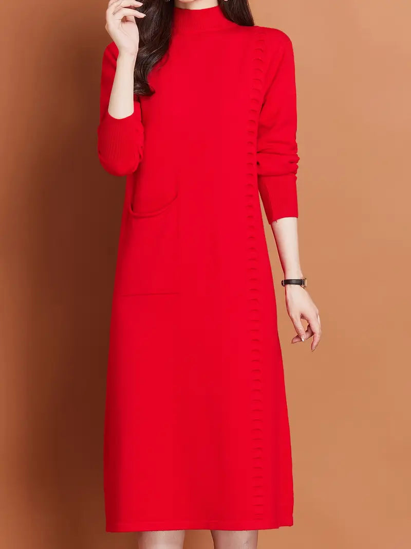 Abito invernale in maglia - mezzo collo alto, casual e alla moda